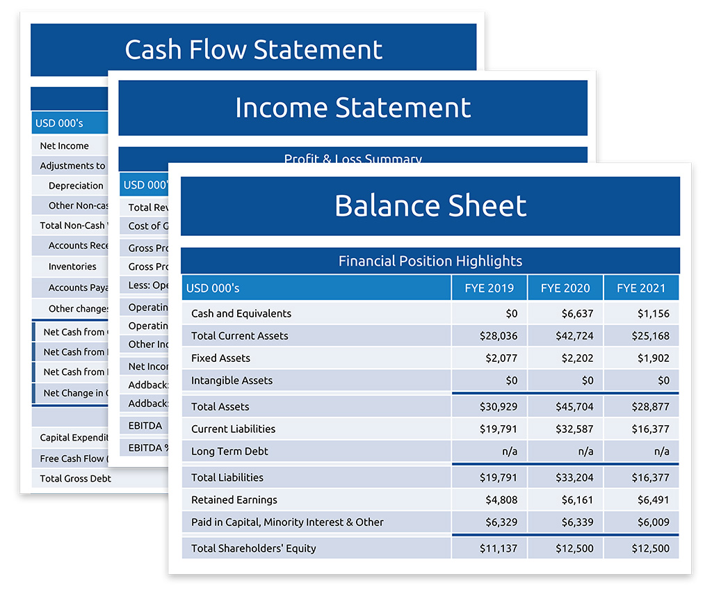 Summary Financial StatementsSimplified formatting of income statement, balance sheet, and cash flow statement for at-a-glance year-over-year comparisons and analysis